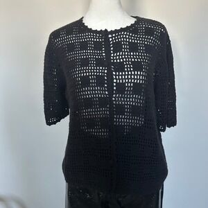 Short Sleeve Black Crochet Checkered Cardigan - SIZE S Cottagecore Whimsigoth